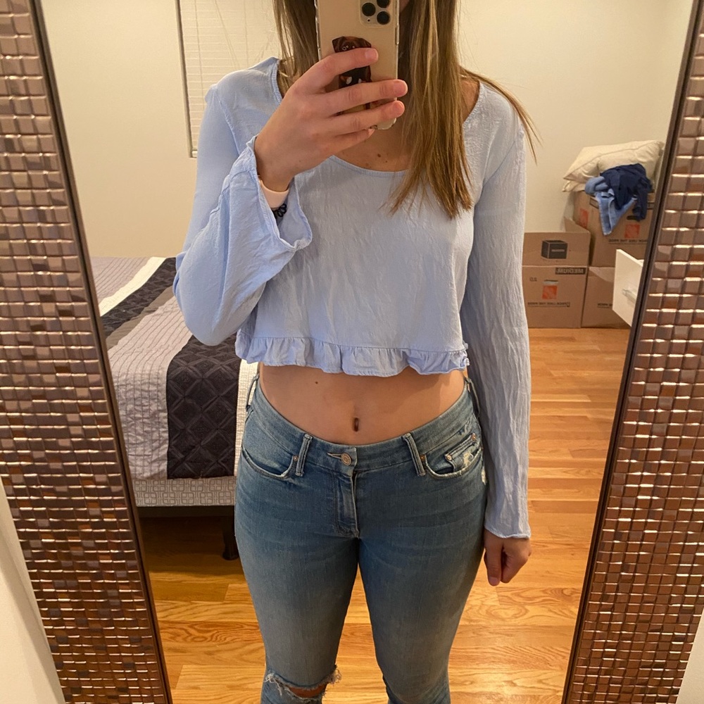 Powder Blue Crop Top w/ Ruffle Size Small